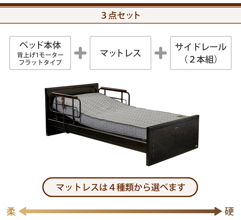 ベッドとマットレスとサイドレールの３点セット ベッド本体＋ポケットコイルマットレス＋サイドレール ケアレットドルーチェ