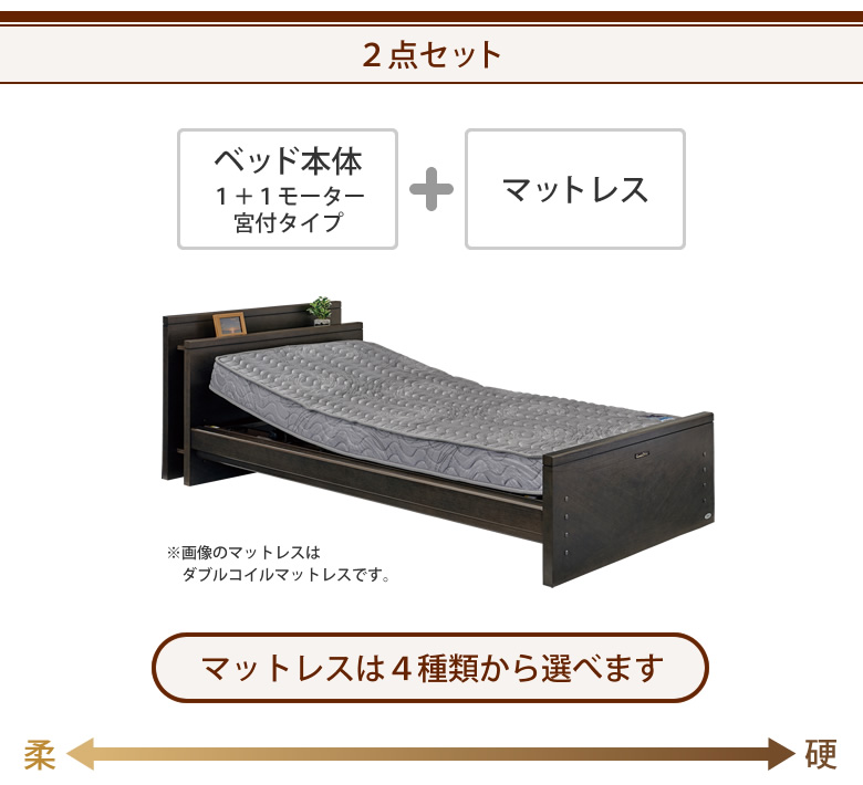 ベッドとマットレスの２点セット ベッド本体＋ダブルコイルマットレス ケアレットドルーチェ