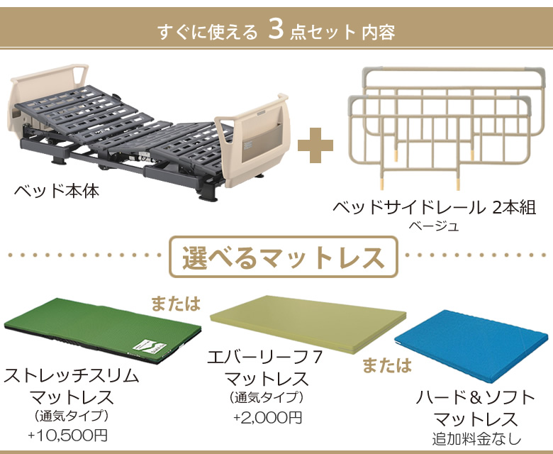 ベッド本体+ストレッチスリムマットレス+サイドレールの3点セット