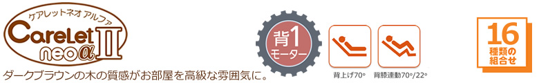 ダークブラウンの木の質感がお部屋を高級な雰囲気に ケアレットネオアルファ 背上げ１モーターベッド