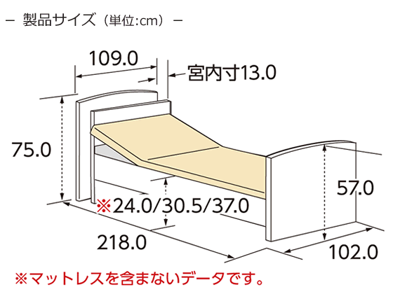 CareLetneoα2（ケアレットネオアルファ2） 1+1モーターベッド 宮付タイプ ２点セット ダブルコイルマットレス寸法図