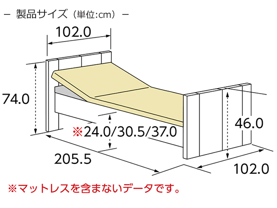 背上げ時のズレを軽減する１モーターベッド・CareLetniko2（ケアレットニコ2）３点セット・エルダーサポートワイドマットレス寸法図
