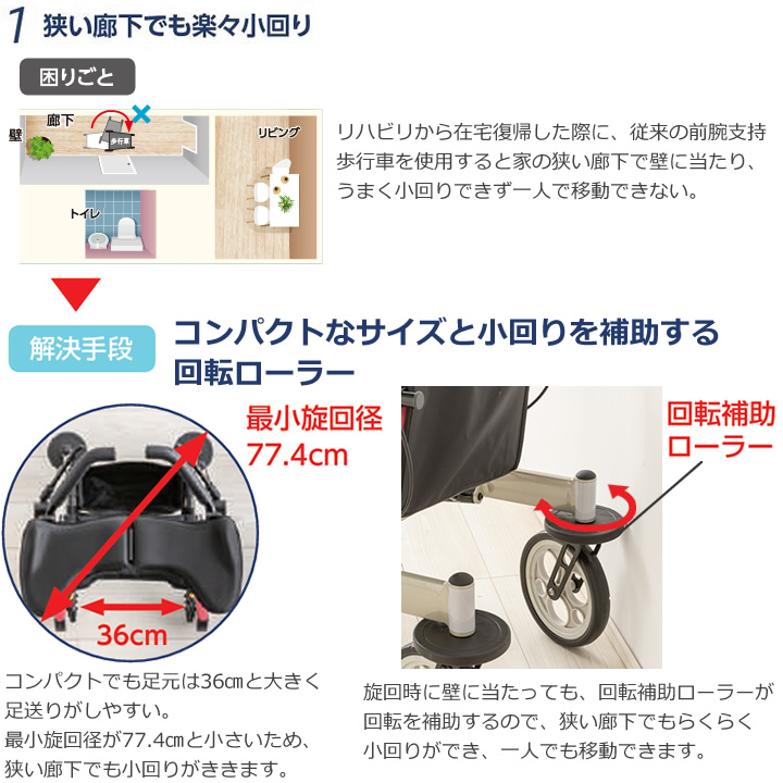 532-299歩行車 リトルターンZT 前腕支持タイプ トレー 付き 抑速プラス 安寿