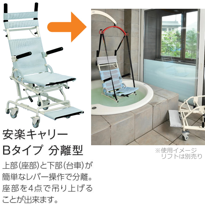 モリトー安楽キャリーＢタイプ(分離型)　入浴キャリー 安楽キャリーBタイプ 分離型 入浴用車いす・シャワーキャリー