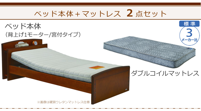 ベッドとマットレスの2点セット ベッド本体+ダブルコイルマットレス ケアレットフォルテⅡ