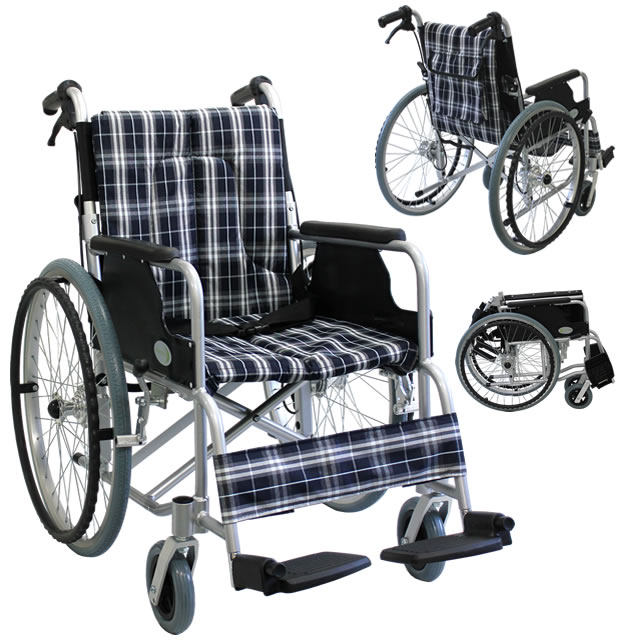 CUKY-870 カスタマ アルミ製自走式車椅子痛くならない～す（紺チェック） 商品詳細｜介護ベッドのカスタマーネット