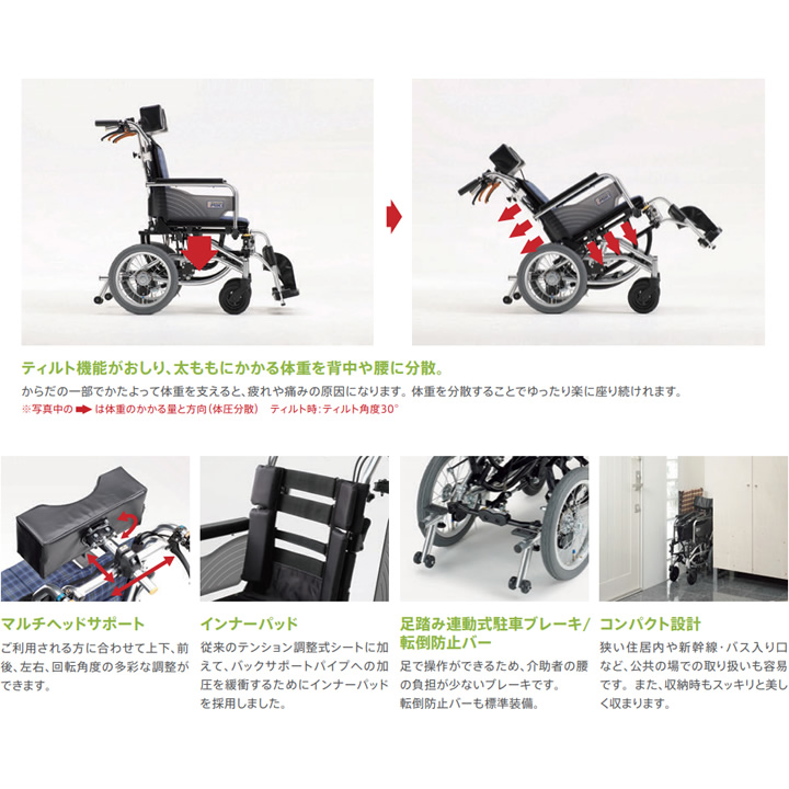 耐荷重100kg車いす　SKT-7  ティルト式　介助式　超コンパクト　ヘッドレスト新品