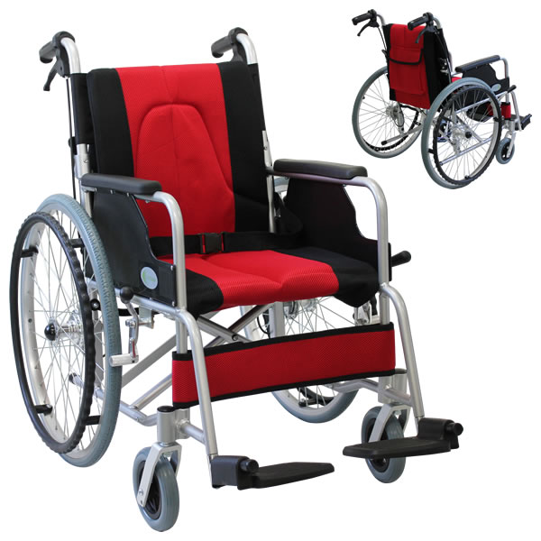 CUKY-870-R カスタマ アルミ製自走式車椅子痛くならない～す（赤